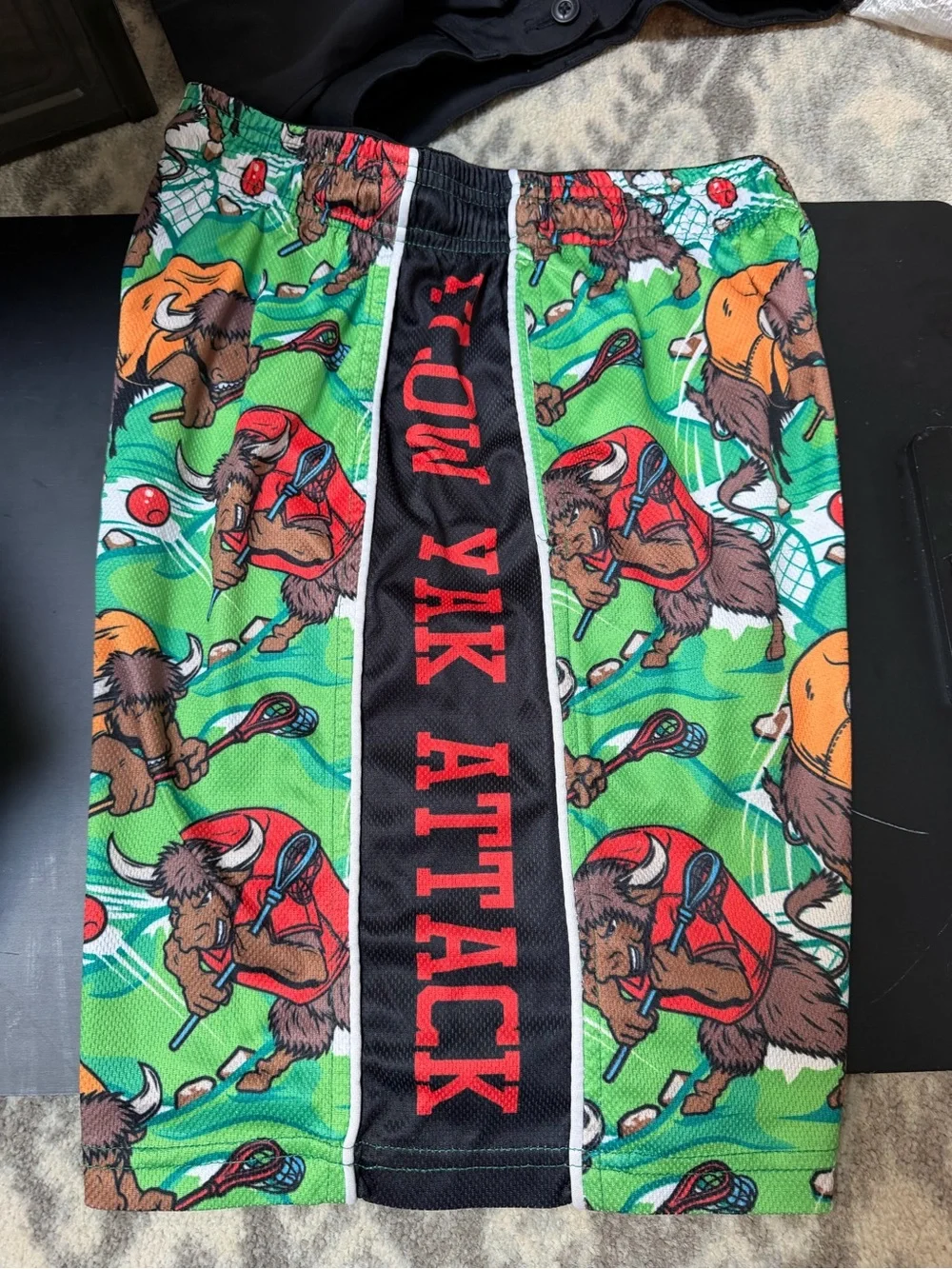 Green Buffalo Print Boys' Athletic Shorts with Side Stripe